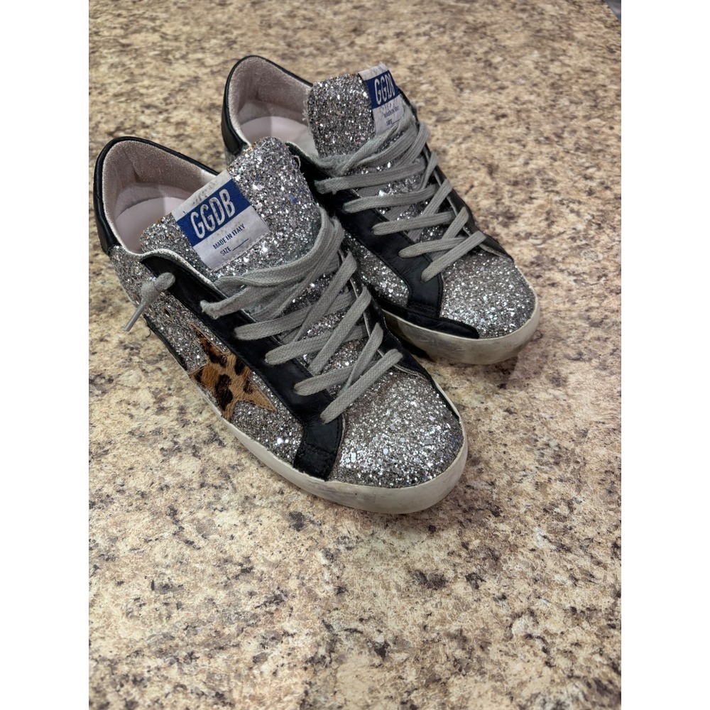 Golden Goose Superstar Glitter Leopard Star Sneakers Women's Size 39 8.5